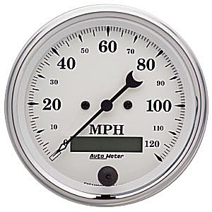 Autometer Street Rod Old Tyme white In-Dash Tachs & Speedos Speedometer Elec Programmable gauge 3 3/8" (85.7mm)